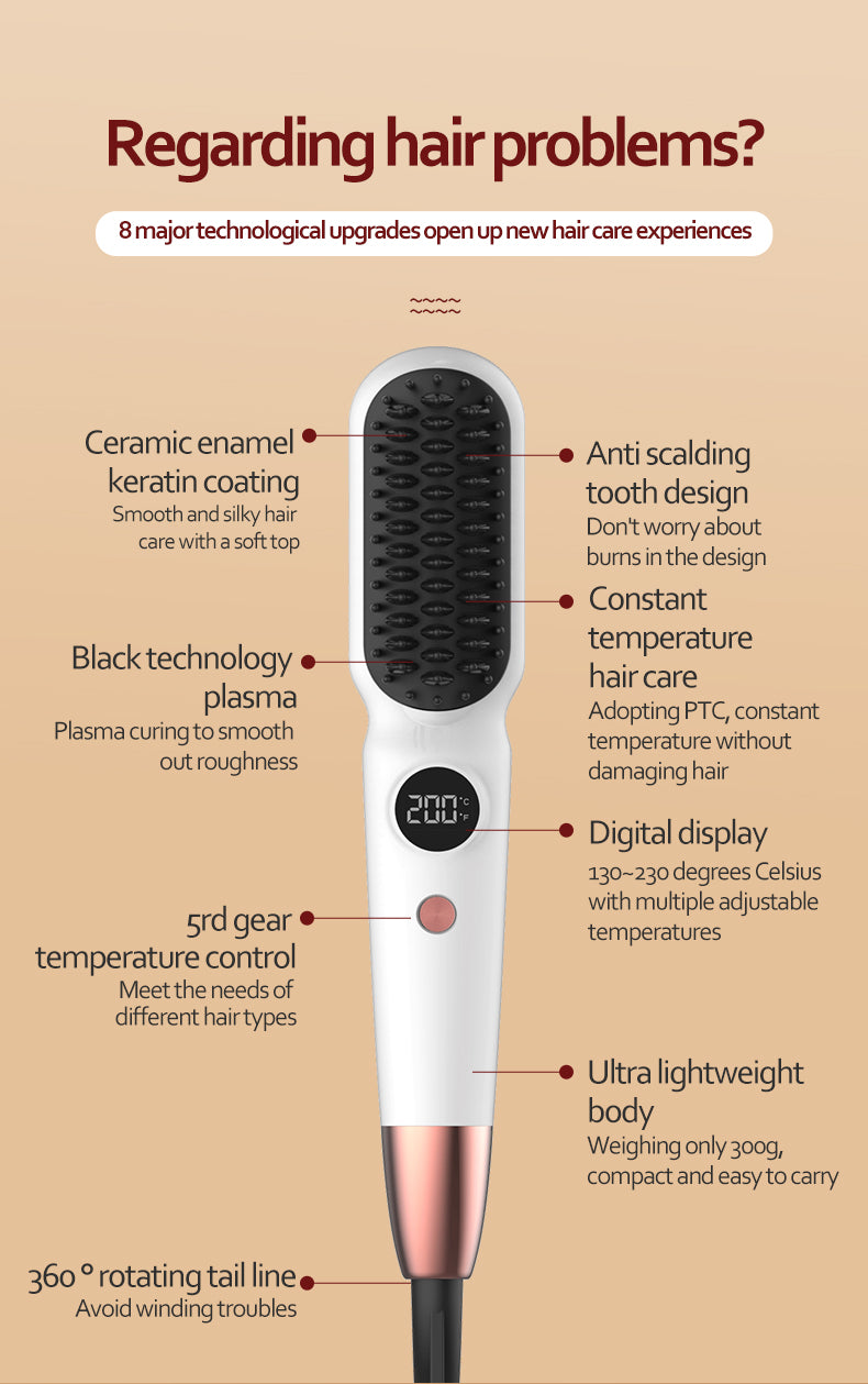 Best Hair Straightener Brush Anti-Scald Ceramic Fast Hair Straightener Comb Fast Heating for Home Salon