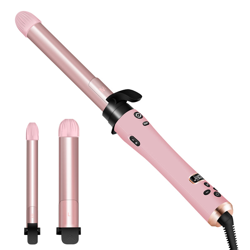 Automatic Curling Iron, 3 in 1 Curling Wand Set, Instant Heat Up Hair Curler with 3 Interchangeable Tourmaline Ceramic Barrels (3/4, 1", 1.25"), LCD Heat Display for Beach Waves