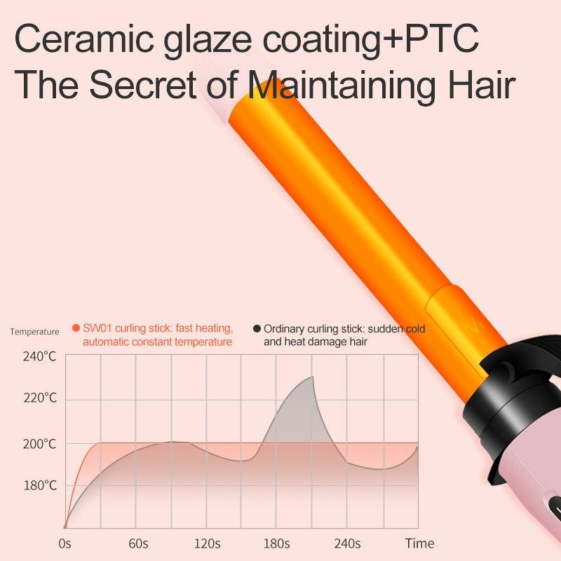 Ferro de Curling automático, 3 em 1 conjunto de varinha de curling, Instant Heat Up Hair Curler com 3 barris de cerâmica de turmalina intercambiáveis (3/4, 1", 1,25 "), display de calor LCD para ondas de praia